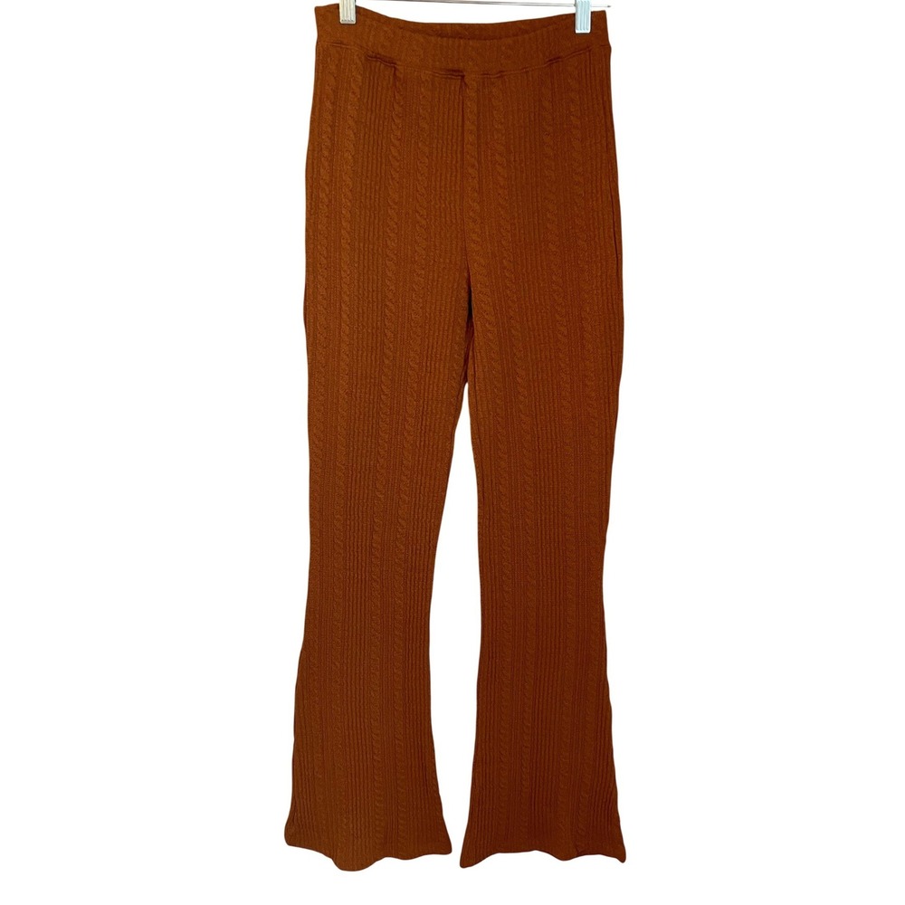 Damson Madder Edie Cable Knit Flare Trousers Rust Womens Size 10 Boho Festival